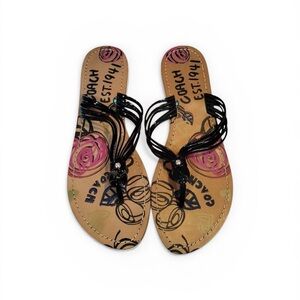 COACH Black Strappy Thong Sandals